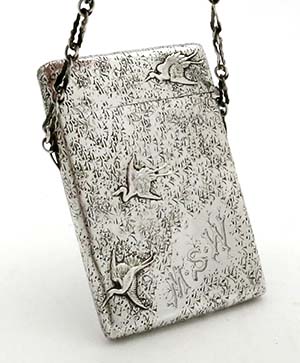 Gorham distressed surface Japanesque sterling silver antique card case with chain